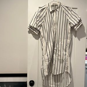 Blue and white striped joke oversized shirt dress